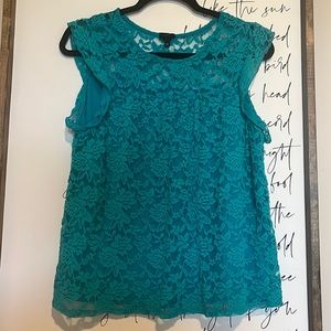 W5 Turquoise Lace Top Short Sleeves Stretch Size XL